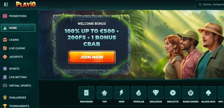 A screenshot of Playio casino, one of the best Canada bookmakers